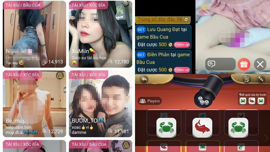 Các streamer livestream khiêu dâm, đánh bạc trá hình. Ảnh chụp màn hình Các streamer livestream khiêu dâm, đánh bạc trá hình. Ảnh chụp màn hình