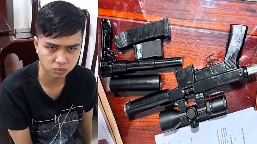 Đối tượng Nguyễn Văn Vũ bị bắt giữ và tang vật liên quan đến vụ án. Ảnh: Hữu Trường