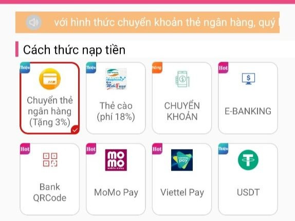 Hiện nay con bạc có thể nạp tiền bằng USDT (tiền ảo). Ảnh: Chụp màn hình