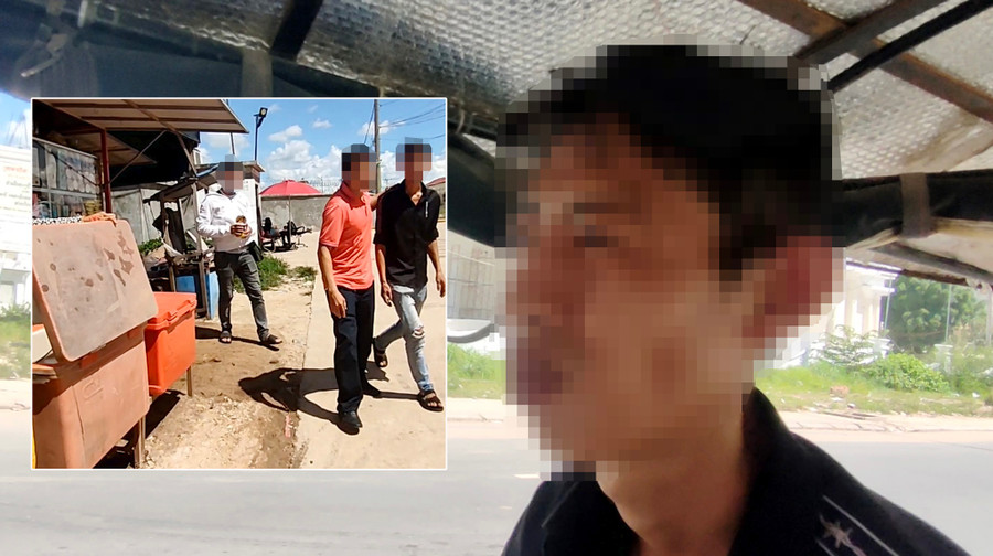 Anh N.C.T vừa được chuộc ra khỏi tòa nhà ở Campuchia. Ảnh: Giang Phương