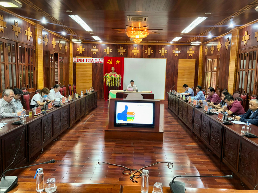 Quang cảnh hội nghị trực tuyến tại điểm cầu Gia Lai. Ảnh: Lê Nam