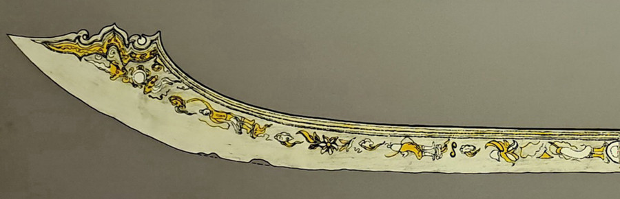 Bản vẽ họa tiết trang trí trên kiếm. Ảnh: KDT Hoàng thành Thăng Long Bản vẽ họa tiết trang trí trên kiếm. Ảnh: KDT Hoàng thành Thăng Long