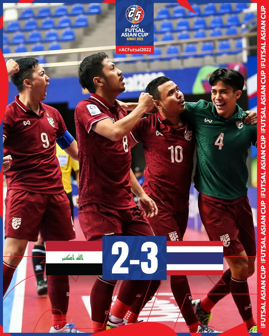 Tuyển futsal Thái Lan thắng nghẹt thở 3-2 trước Iraq. Ảnh: AFC
