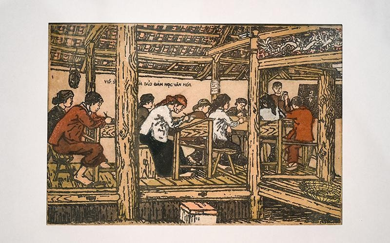 Tranh “Lớp học bình dân” của họa sĩ Nguyễn Thế Vinh. (Ảnh Bảo tàng Mỹ thuật Việt Nam) Tranh “Lớp học bình dân” của họa sĩ Nguyễn Thế Vinh. (Ảnh Bảo tàng Mỹ thuật Việt Nam)