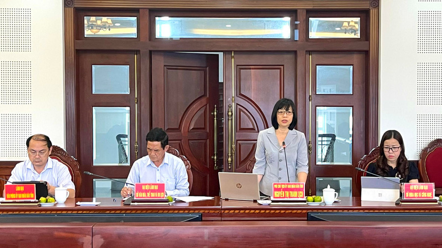 Phó Chủ tịch UBND tỉnh Nguyễn Thị Thanh Lịch mong muốn đoàn công tác của Viện Kinh tế-Văn hóa thông qua việc khảo sát có những đề xuất hỗ trợ tỉnh phát triển du lịch. Ảnh: Minh Nguyễn