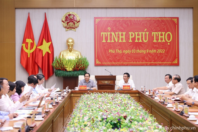Thủ tướng Phạm Minh Chính làm việc với Ban Thường vụ Tỉnh ủy Phú Thọ. Ảnh VGP/Nhật Bắc Thủ tướng Phạm Minh Chính làm việc với Ban Thường vụ Tỉnh ủy Phú Thọ. Ảnh VGP/Nhật Bắc