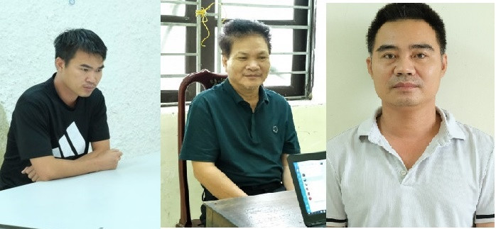 Các bị can Giáp, Đạt và Quảng (từ trái qua phải) bị khởi tố về tội sử dụng, tàng trữ trái phép vũ khí quân dụng. Ảnh: Văn Hùng