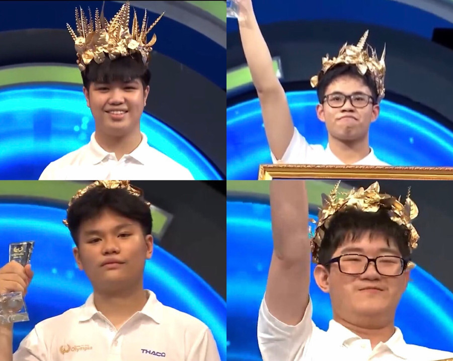 4 chàng trai thi đấu tại cuộc thi chung kết năm Đường lên đỉnh Olympia năm 2022. Đồ họa: Trà My