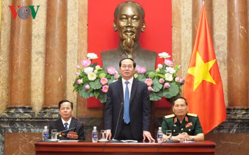 Chủ tịch nước Trần Đại Quang phát biểu tại buổi gặp mặt đoàn đại biểu cựu chiến binh