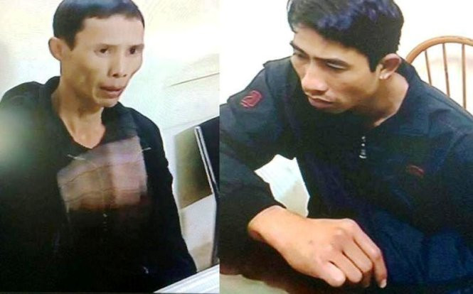 Hai nghi phạm tại cơ quan Công an. Cường (trái) và Liên tại cơ quan công an - Ảnh: T.Q.