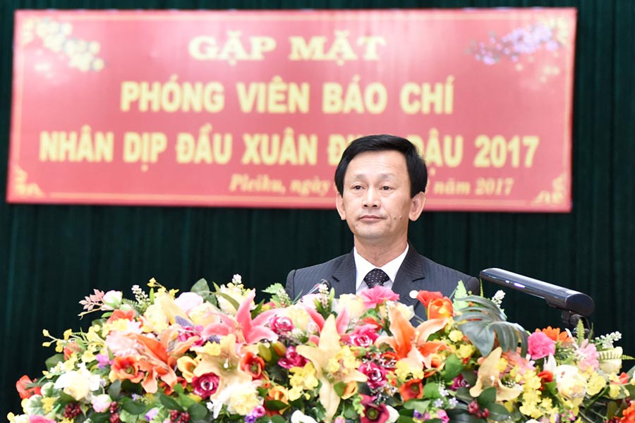  Đồng chí Dương Văn Trang-Ủy viên Ban Chấp hành Trung ương Đảng, Bí thư Tỉnh ủy, Chủ tịch HĐND tỉnh phát biểu tại buổi gặp mặt. Ảnh: Đ.T