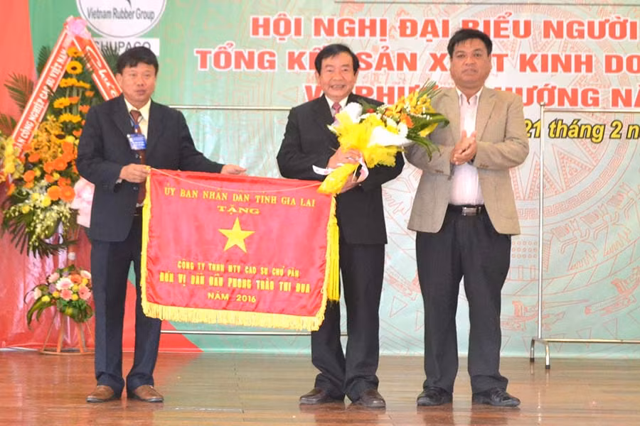  Phó Chủ tịch UBND tỉnh tặng cờ thi đua cho Công ty. Ảnh: L.N
