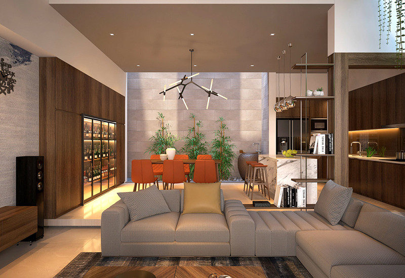 Ngoài phòng khách, phòng ăn cũng có thêm khoảng giếng trời để cung cấp ánh sáng và nơi trồng cây. Ngoài phòng khách, phòng ăn cũng có thêm khoảng giếng trời để cung cấp ánh sáng và nơi trồng cây.