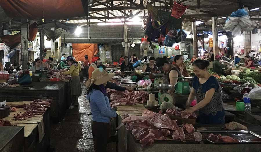 Người tiêu dùng nên mua sản phẩm thịt heo có lăn dấu kiểm phẩm của cơ quan thú y để đảm bảo an toàn vệ sinh thực phẩm. Ảnh: V.T