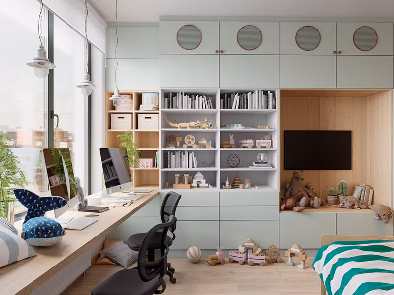  Phòng của trẻ tràn ngập đồ chơi.