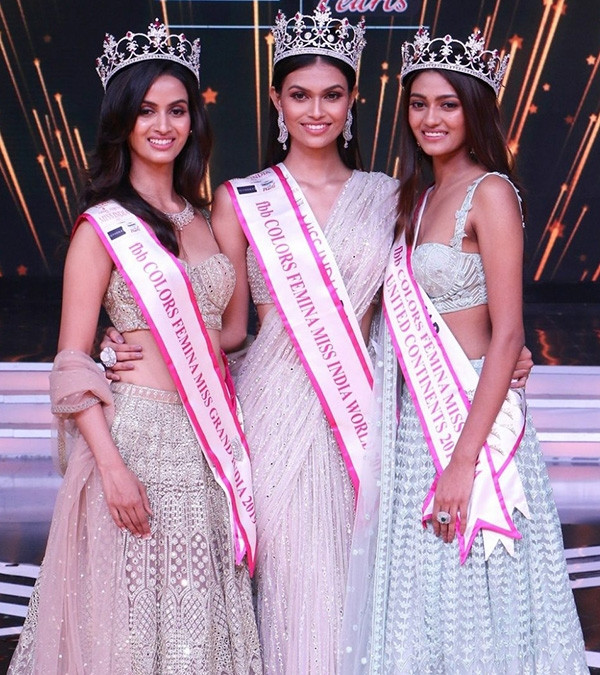 Danh hiệu Miss Grand India 2019 thuộc về Shivani Jadhav (trái). Người đẹp Shreya Shanker (phải) đoạt giải Miss India United Continents.