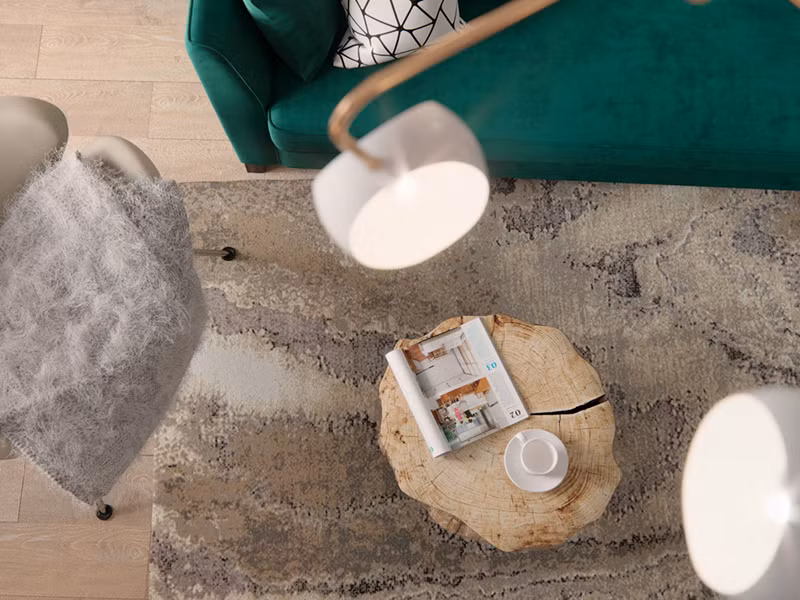 Bàn trà làm từ gỗ nguyên cây tạo cảm giác gần gũi với thiên nhiên.