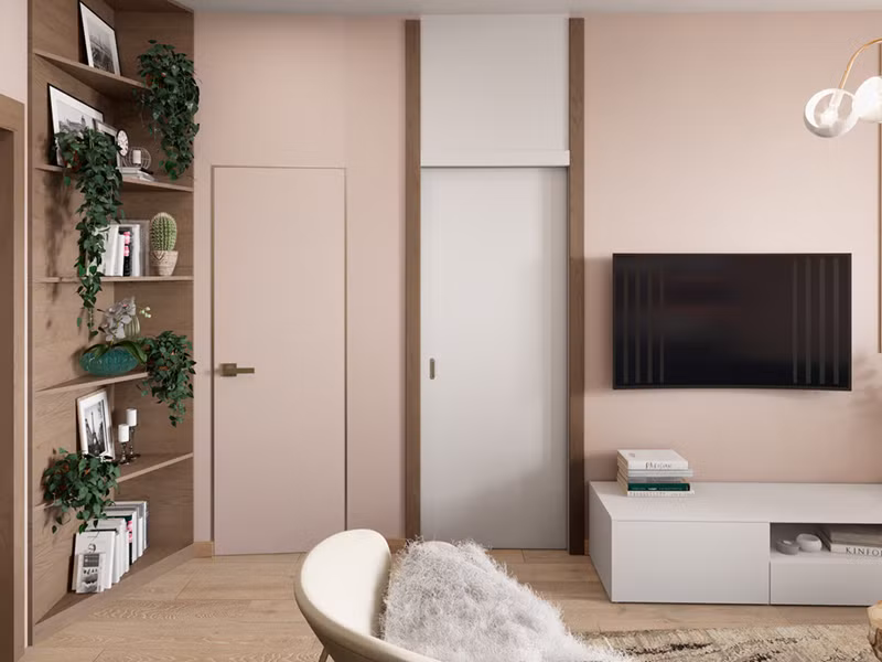 Kệ góc xếp lớp với rất nhiều cây treo và xương rồng.