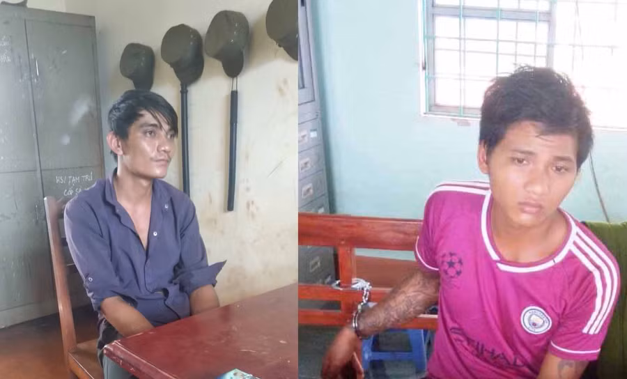 Đối tượng Tiến và Duit tại cơ quan Công an. Ảnh: Văn Ngọc