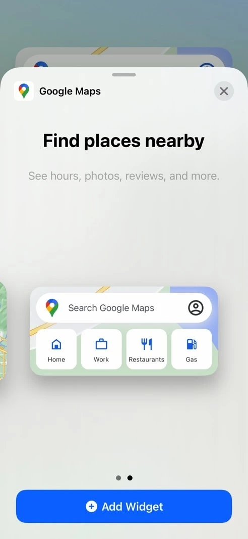 Google Maps mang đến widget mới cho iPhone. Ảnh chụp màn hình