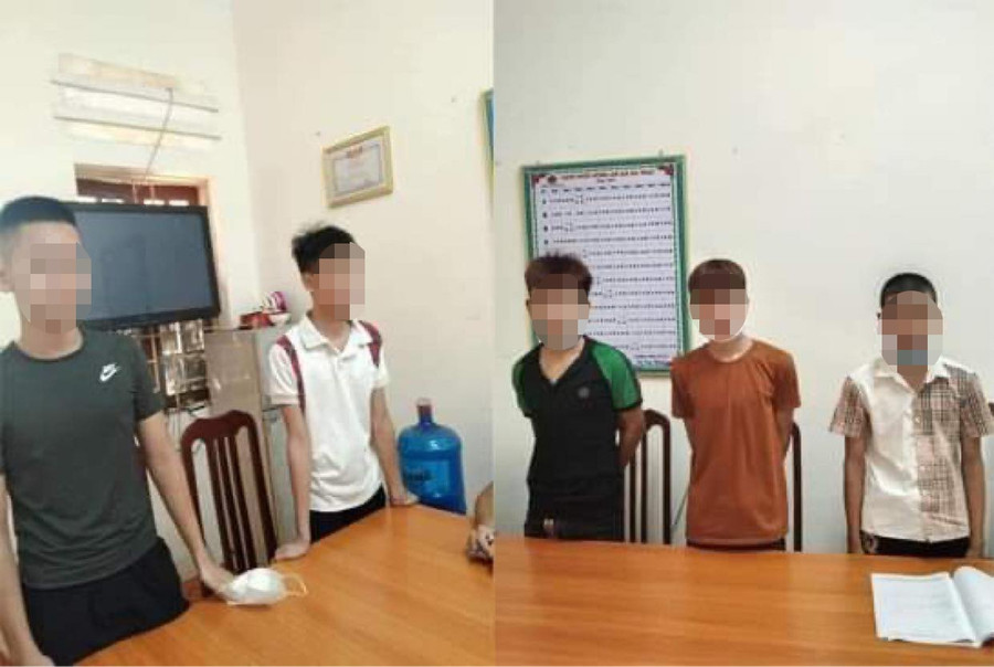 Nhóm thiếu niên bị công an triệu tập về làm việc. Ảnh: MXH