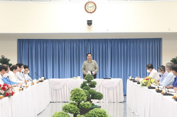 Thủ tướng Phạm Minh Chính phát biểu chỉ đạo tại buổi làm việc. (Ảnh: Công Phong/TTXVN)  Thủ tướng Phạm Minh Chính phát biểu chỉ đạo tại buổi làm việc. (Ảnh: Công Phong/TTXVN)