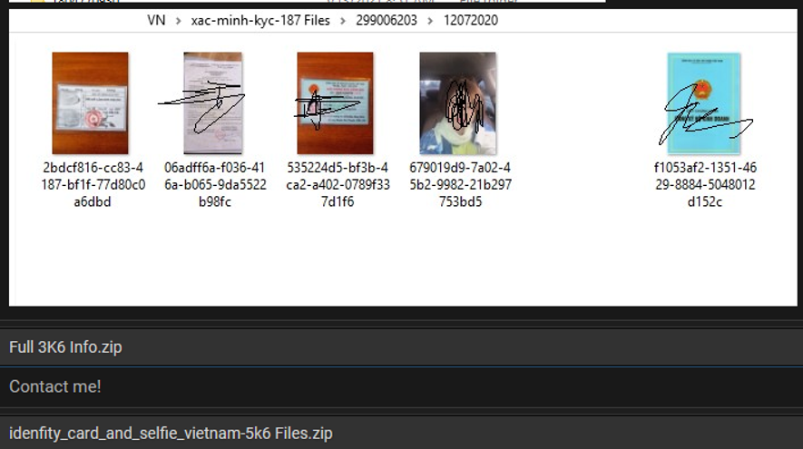 Bằng chứng về gói dữ liệu được tin tặc rao bán. Ảnh: Chụp màn hình