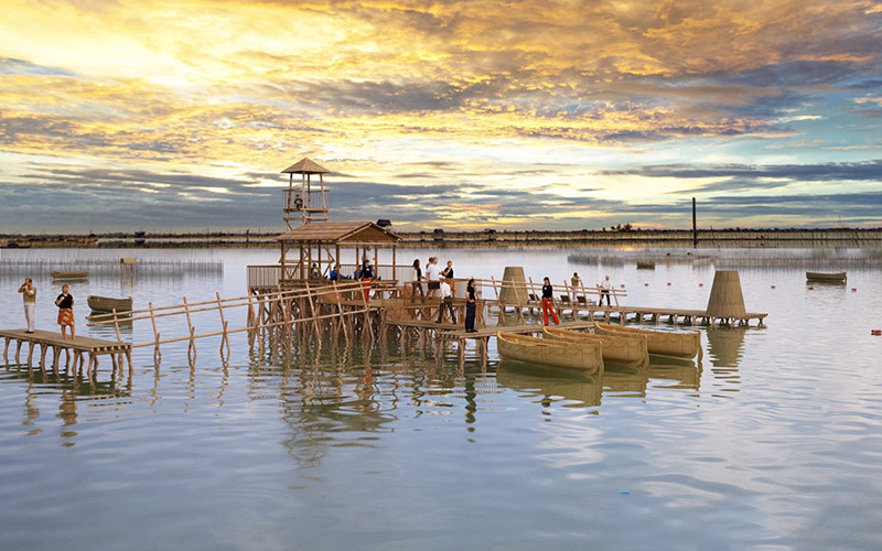 Chòi tre độc đáo giữa lòng Cồn Tộc. Ảnh: dulichvietnam