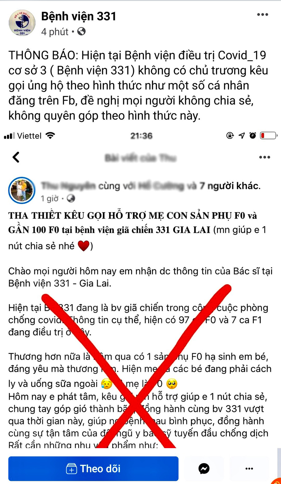 Bệnh viện 331 phản bác thông tin kêu gọi phòng-chống dịch trên Facebook. Ảnh: Như Nguyện
