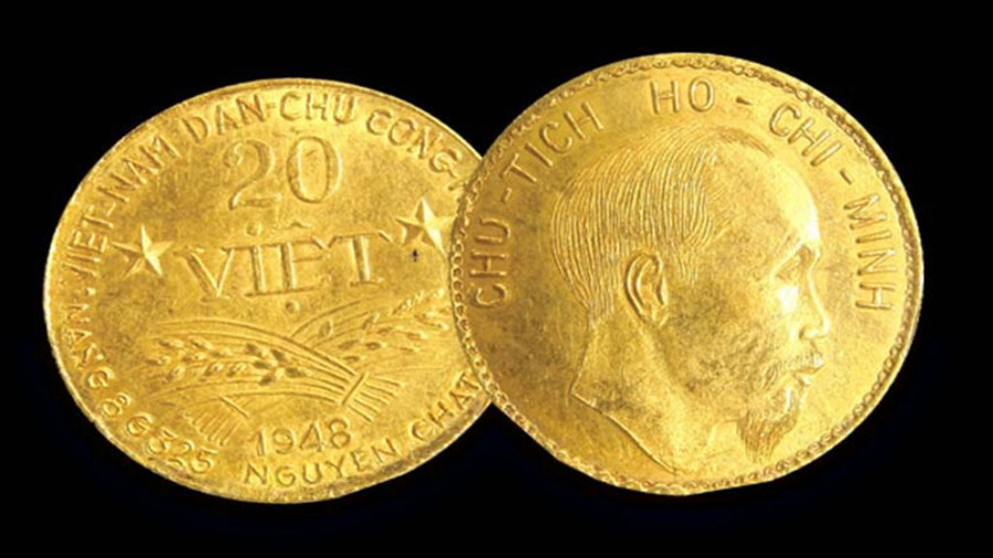 Đồng tiền vàng lịch sử được phát hành năm 1948. Ảnh: Tư Liệu Đồng tiền vàng lịch sử được phát hành năm 1948. Ảnh: TƯ LIỆU