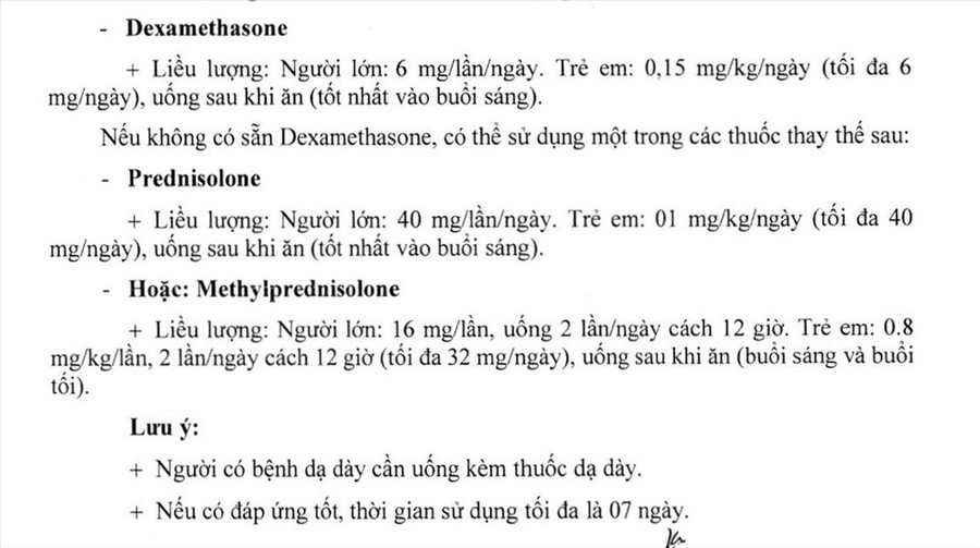 Các thuốc kháng viêm corticoid. Nguồn: Sở Y tế TPHCM