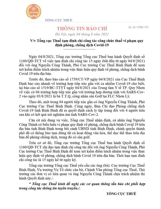 Thông tin báo chí của Tổng cục Thuế gửi các cơ quan truyền thông. Thông tin báo chí của Tổng cục Thuế gửi các cơ quan truyền thông.