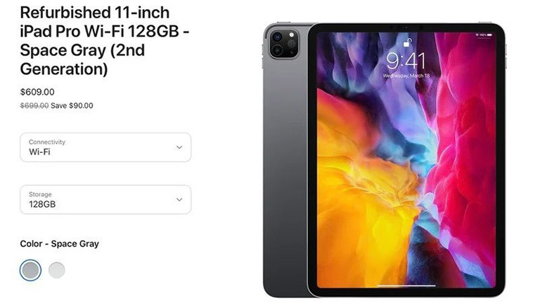Các mẫu iPad Pro 2020 tân trang có giá bán từ 609 USD. Ảnh chụp màn hình
