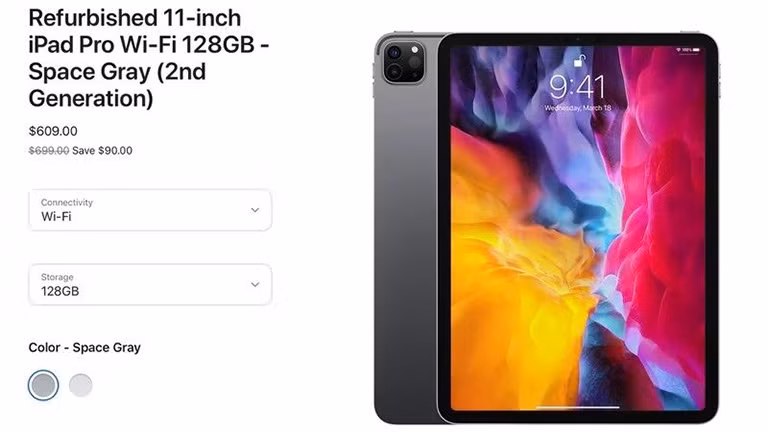 Các mẫu iPad Pro 2020 tân trang có giá bán từ 609 USD. Ảnh chụp màn hình