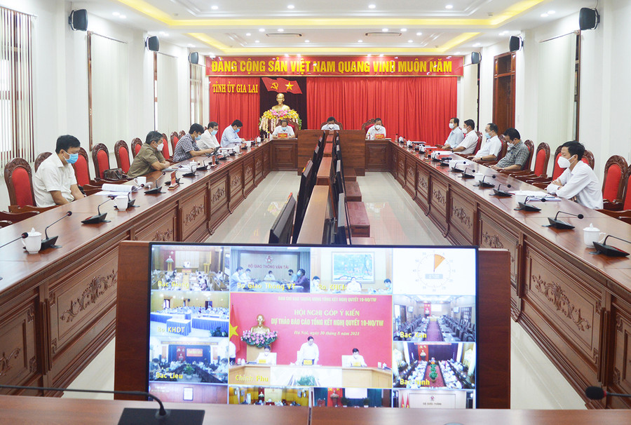  Quang cảnh hội nghị tại điểm cầu Tỉnh ủy Gia Lai. Ảnh: Anh Huy