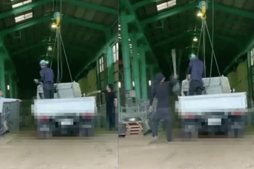 Ảnh chụp màn hình video thực tập sinh Việt Nam tại Nhật Bản bị đồng nghiệp bạo hành. Ảnh: Chụp màn hình