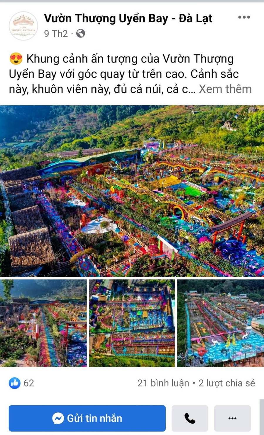 Vườn Thượng Uyển Bay tự quảng bá trên Fb. Ảnh: Chụp lại