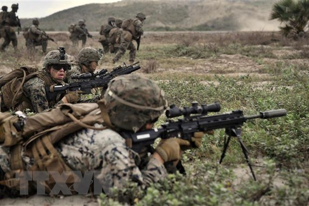Binh sỹ Mỹ tham gia cuộc tập trận chung thường niên Hổ mang Vàng Mỹ-Thái Lan tại tỉnh Rayong, Thái Lan, ngày 28/2/2020. (Ảnh: AFP/TTXVN)