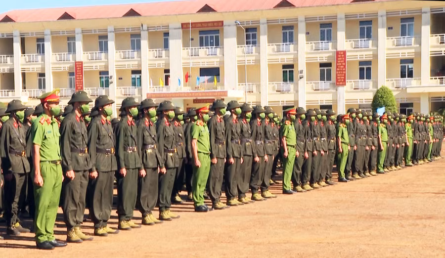 445 chiến sỹ là công dân tỉnh Gia Lai và Kon Tum tham gia khóa huấn luyện công dân thực hiện nghĩa vụ Công an nhân dân năm 2022. Ảnh: Lê Ánh