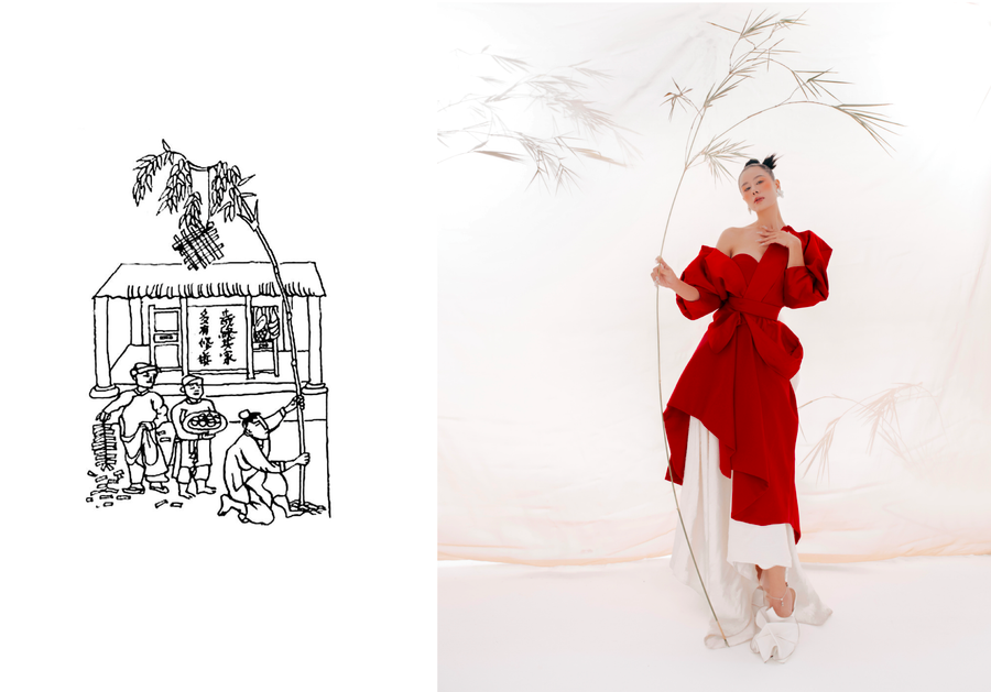 Bộ ảnh đầu năm 2022 của Nam Thư lấy cảm hứng từ bức tranh dân gian 
