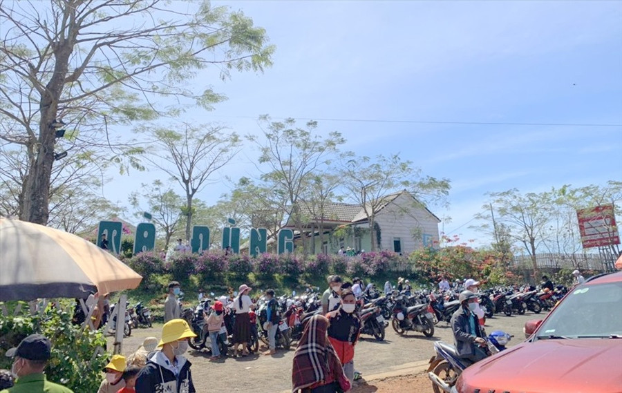 Rất nhiều du khách, phương tiện kéo về khu vực hồ Tà Đùng để vui chơi giải trí. Ảnh: Thanh Long