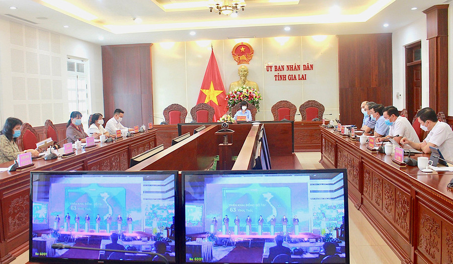 Quang buổi lễ tại điểm cầu UBND tỉnh Gia Lai. Ảnh: Mộc Trà  Quang buổi lễ tại điểm cầu UBND tỉnh Gia Lai. Ảnh: Mộc Trà