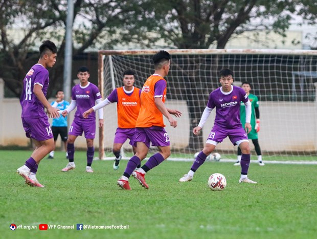 Cầu thủ U23 Việt Nam tập luyện trong buổi chiều 13/2. (Nguồn: VFF) Cầu thủ U23 Việt Nam tập luyện trong buổi chiều 13/2. (Nguồn: VFF)