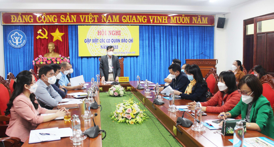 Quang cảnh hội nghị gặp mặt các cơ quan báo chí năm 2022 do Bảo hiểm Xã hội tỉnh tổ chức. Ảnh: Phan Lài