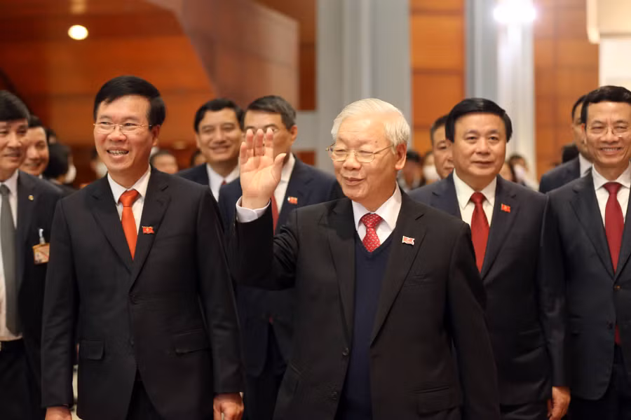 Tổng bí thư Nguyễn Phú Trọng tại Đại hội XIII của Đảng. GIA HÂN