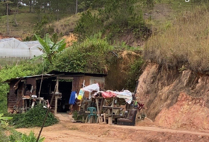 Nhiều năm qua ông Nguyễn Trường sống trong căn chòi tạm này. Ảnh: Lâm Viên