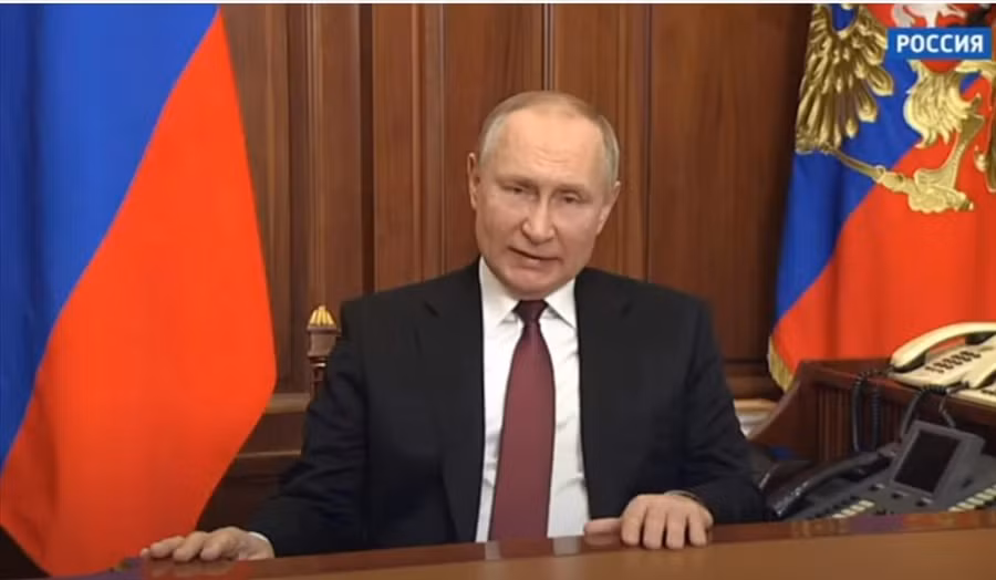 Tổng thống Nga Putin phát động chiến dịch quân sự đặc biệt ở Ukraina. Ảnh chụp màn hình