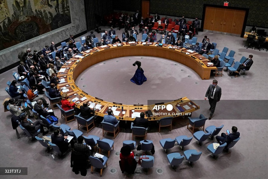 Hội đồng Bảo an Liên Hợp Quốc họp khẩn về căng thẳng Nga - Ukraina. Ảnh: AFP