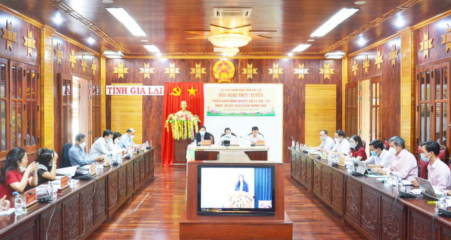 Quang cảnh Hội nghị trực tuyến triển khai Nghị quyết số 11 của Chính phủ. Ảnh: Sơn Ca