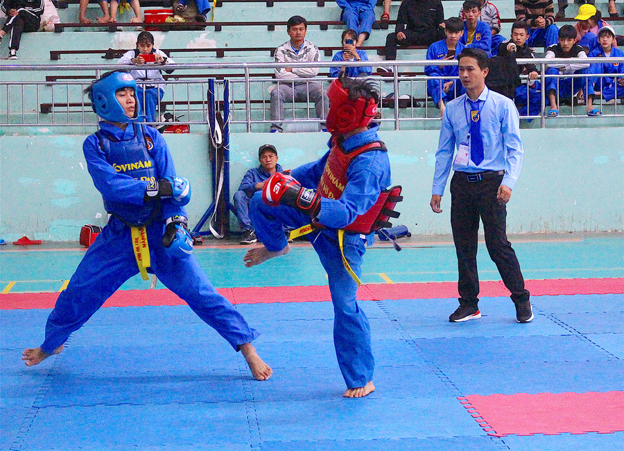  Vovinam là một trong 14 môn thi đấu sẽ góp mặt tại Đại hội Thể dục thể thao ngành GD-ĐT lần thứ IX năm 2022 (ảnh chụp trước tháng 4-2021). Ảnh: Mộc Trà